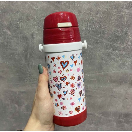 Дитячий термос із нержавіючої сталі з трубочкою  320 мл Серця A-Plus 1776