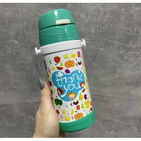 Дитячий термос із нержавіючої сталі з трубочкою  320 мл "Thank you" A-Plus 1776