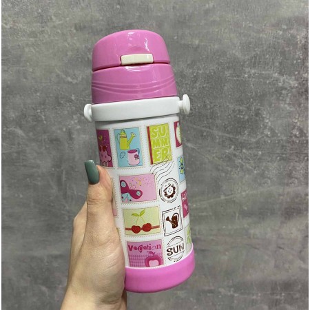Дитячий термос із нержавіючої сталі з трубочкою  320 мл Рожевий A-Plus 1776
