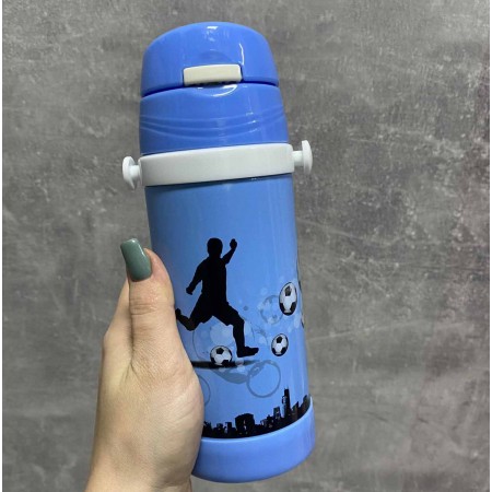 Дитячий термос із нержавіючої сталі з трубочкою  320 мл Блакитний A-Plus 1776