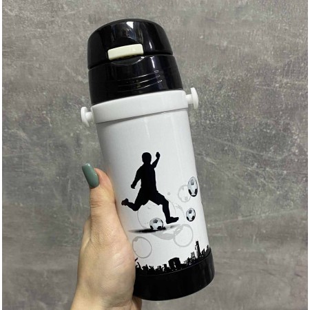 Дитячий термос із нержавіючої сталі з трубочкою  320 мл Чорно-білий A-Plus 1776