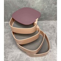 Скринька для зберігання ювелірних виробів та біжутерії з дзеркалом рожева 4 відділення A-Plus ZX-902