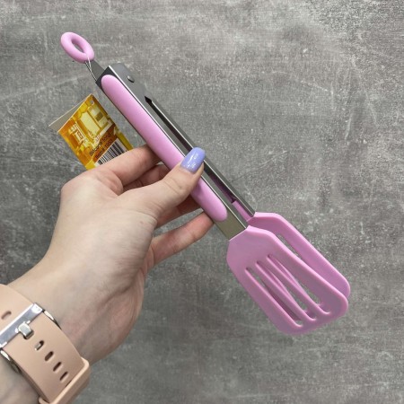 Щипці кухонні силіконові A-Plus 1959 з каркасом із нержавіючої сталі 25,5см  рожеві