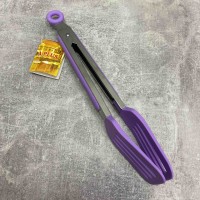 Щипці кухонні силіконові A-Plus 1959 з каркасом із нержавіючої сталі 25,5см  фіолетові