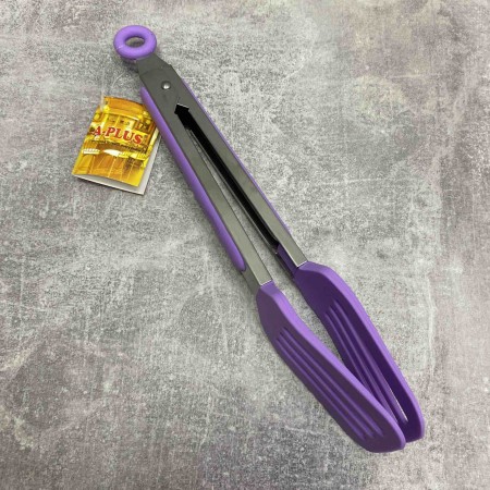 Щипці кухонні силіконові A-Plus 1959 з каркасом із нержавіючої сталі 25,5см  фіолетові