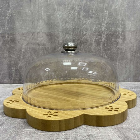 Блюдо для торта бамбукове з пластиковою кришкою Interos PJ02716