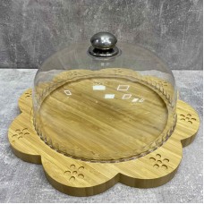 Блюдо для торта бамбукове з пластиковою кришкою Interos PJ02716