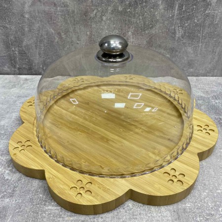 Блюдо для торта бамбукове з пластиковою кришкою Interos PJ02716