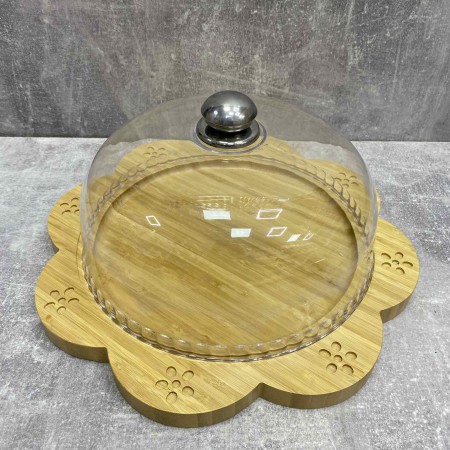 Блюдо для торта бамбукове з пластиковою кришкою Interos PJ02716