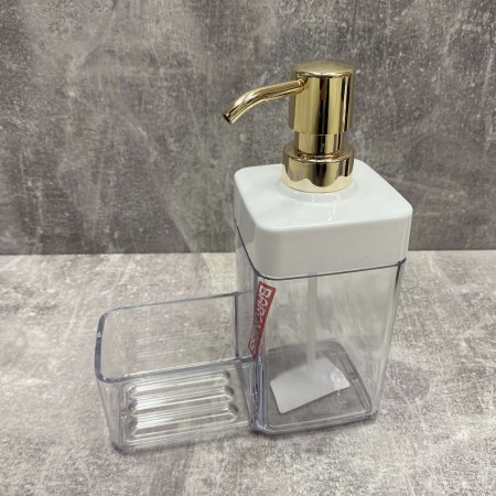 Дозатор для рідкого мила з контейнером для губки прозорий Baroness "Silver Combo" золотий 20014
