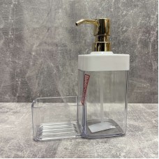 Дозатор для рідкого мила з контейнером для губки прозорий Baroness "Silver Combo" золотий 20014