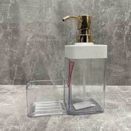 Дозатор для рідкого мила з контейнером для губки прозорий Baroness "Silver Combo" золотий 20014