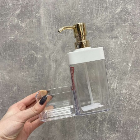 Дозатор для рідкого мила з контейнером для губки прозорий Baroness "Silver Combo" золотий 20014