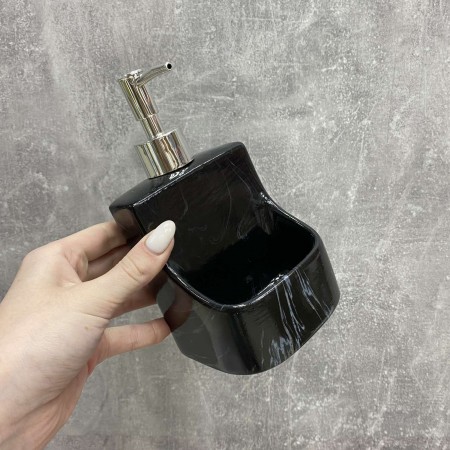 Дозатор для рідкого мила 400 мл з підставкою для губки BonaDi 851-311 Black Marble