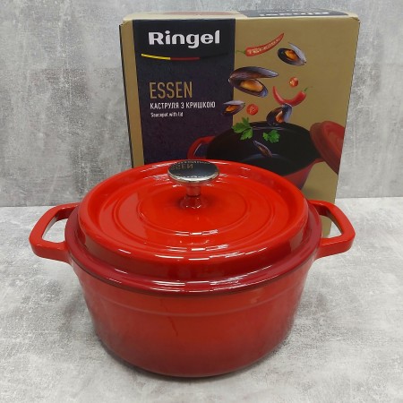 Каструля чавунна з емальованим покриттям 24 см 3,8 л з чавунною кришкою Ringel Essen RG-2300-24