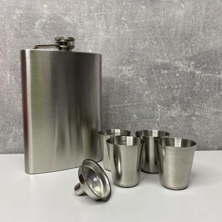 Фляга з чарками і лійкою у подарунковій упаковці нержавіюча сталь A-PLus 1-6060