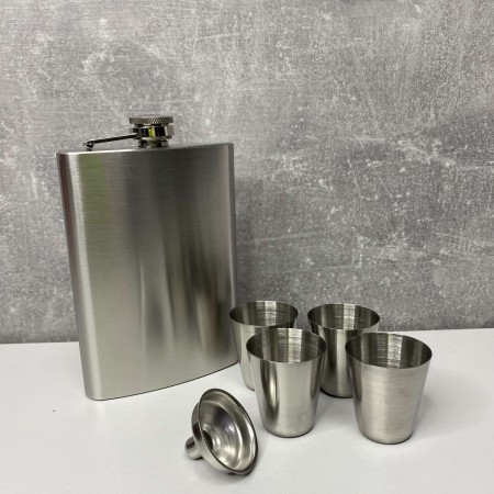 Фляга з чарками і лійкою у подарунковій упаковці нержавіюча сталь A-PLus 1-6060