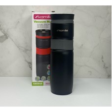 Термочашка Kamille з нержавіючої сталі 900 мл з TPR-вставкою Чорний / Сірий КМ-2068