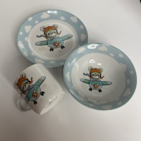 Набір порцелянового дитячого посуду Little Pilot 3 предмети Limited Edition C772
