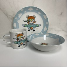 Набір порцелянового дитячого посуду Little Pilot 3 предмети Limited Edition C772