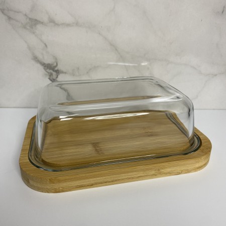 Маслянка скляна на бамбуковій підставці 18,5*14*7 см Viva Bamboo LB-640