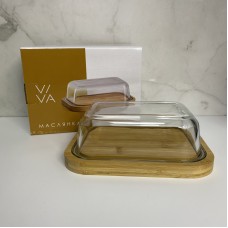 Маслянка скляна на бамбуковій підставці 18,5*14*7 см Viva Bamboo LB-640