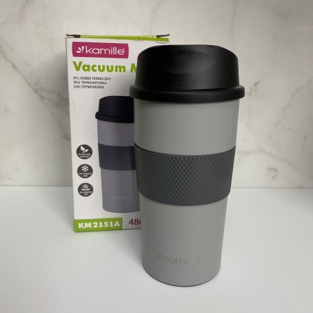 Термочашка із нержавіючої сталі з TPR вставкою 480 мл Kamile KM-2151А сірий