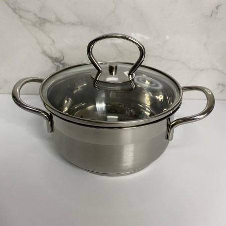 Каструля із нержавіючої сталі зі скляною кришкою 14 см 0.9 л Maestro MR-3508-14