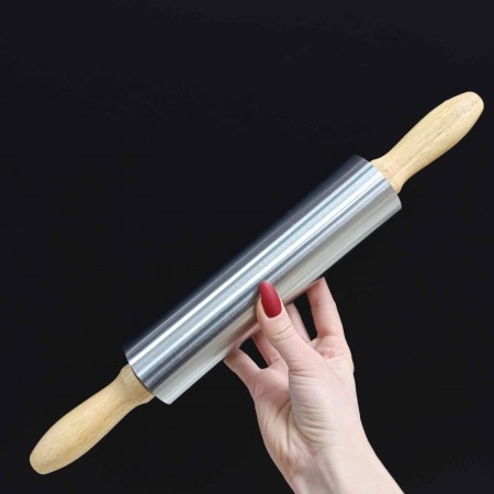 Дерев'яна скалка з робочою поверхнею з нержавіючої сталі 38 см RYJ 3203