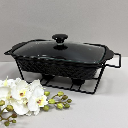 Марміт керамічний на металевій підставці 1,4 л 30,5х17,5х6 см Kamille KM-6420 чорний