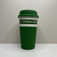 Стакан керамічний з силіконовою кришкою 400 мл Starbucks 9703 зелений з білим