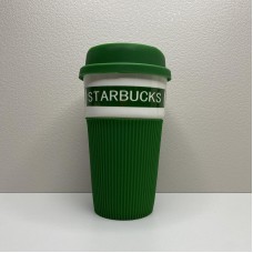 Стакан керамічний з силіконовою кришкою 400 мл Starbucks 9703 зелений з білим