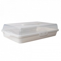 Тортівниця з кришкою прямокутна 44*30*9,5 см біла троянда Алеана 169057