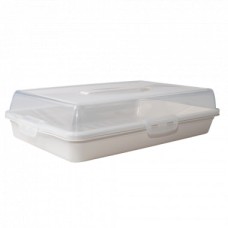 Тортівниця з кришкою прямокутна 44*30*9,5 см біла троянда Алеана 169057