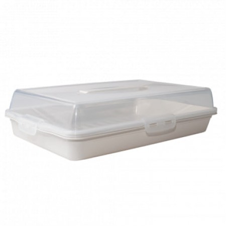 Тортівниця з кришкою прямокутна 44*30*9,5 см біла троянда Алеана 169057