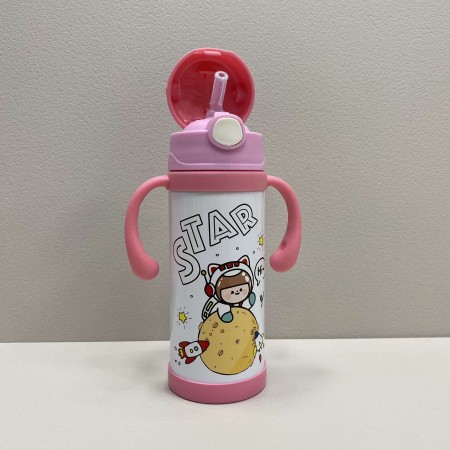 Термос-поїлка дитячий з ручками 350 мл Star Stenson MT-3451 рожевий з білим
