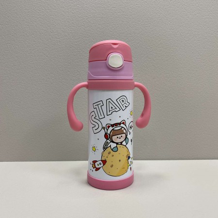 Термос-поїлка дитячий з ручками 350 мл Star Stenson MT-3451 рожевий з білим