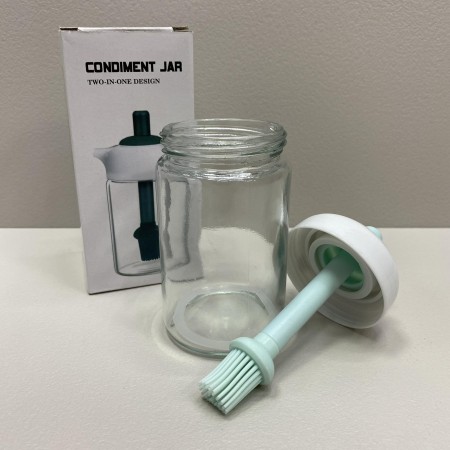 Ємність для олії з силіконовим пензликом скляна 250 мл A-Plus OB-25/6256  прозора з бірюзовим