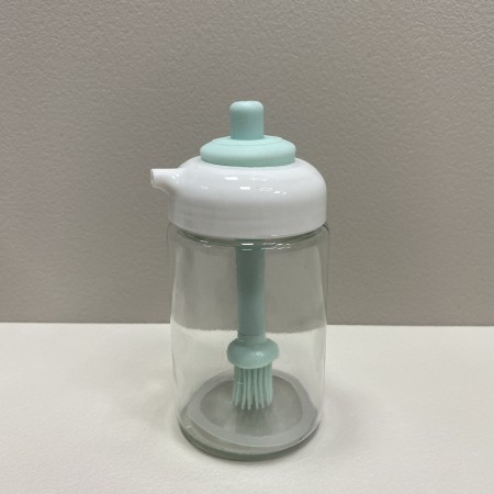 Ємність для олії з силіконовим пензликом скляна 250 мл A-Plus OB-25/6256  прозора з бірюзовим