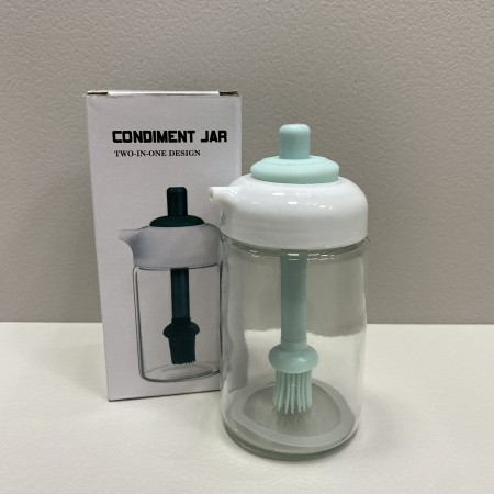 Ємність для олії з силіконовим пензликом скляна 250 мл A-Plus OB-25/6256  прозора з бірюзовим