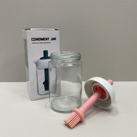 Ємність для олії з силіконовим пензликом скляна 250 мл A-Plus OB-25/6256  прозора з рожевим