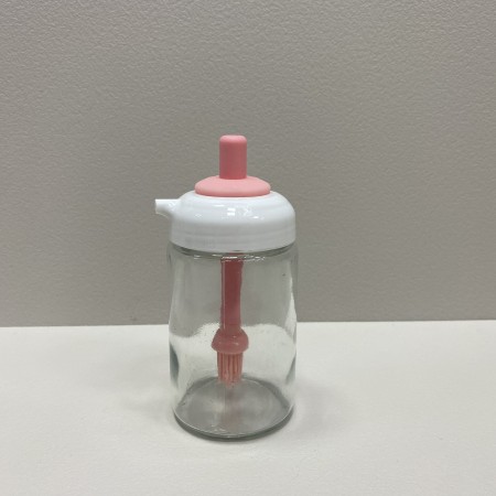 Ємність для олії з силіконовим пензликом скляна 250 мл A-Plus OB-25/6256  прозора з рожевим