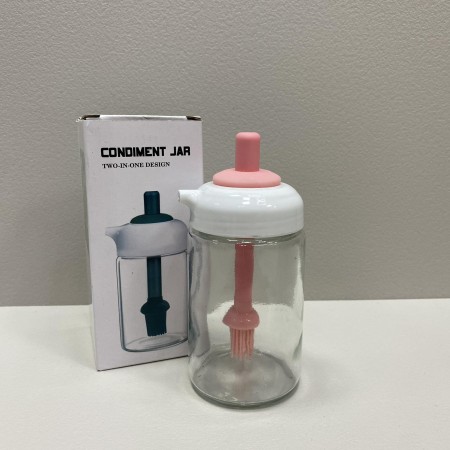 Ємність для олії з силіконовим пензликом скляна 250 мл A-Plus OB-25/6256  прозора з рожевим