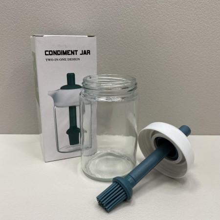 Ємність для олії з силіконовим пензликом скляна 250 мл A-Plus OB-25/6256  прозора з зеленим