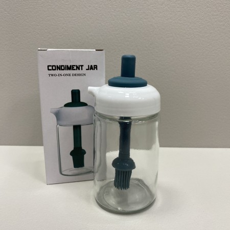 Ємність для олії з силіконовим пензликом скляна 250 мл A-Plus OB-25/6256  прозора з зеленим