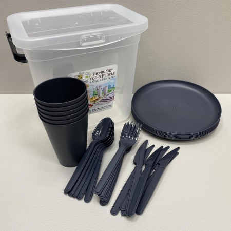Набір посуду для пікніка пластиковий на 6 персон Akay Plastik AK519 сірий