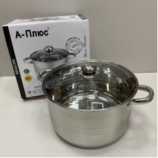 Каструля з нержавіючої сталі 10 л з скляною кришкою A-Plus 2171