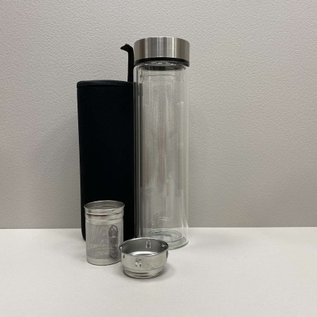 Пляшка із термоскла з подвійними стінками і кришкою в чохлі 450 мл Ardesto AR1345SS