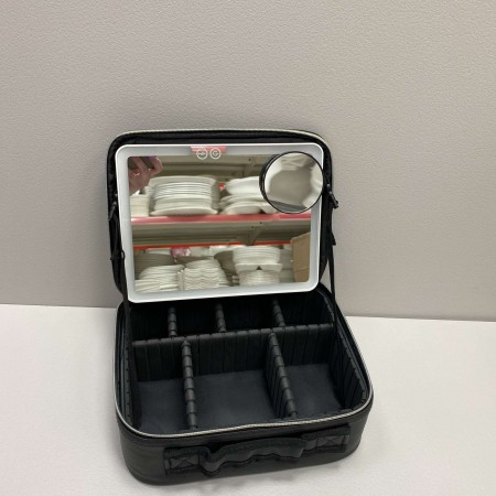 Косметичка-органайзер зі штучної шкіри з дзеркалом LED-підсвітка 9228 чорна