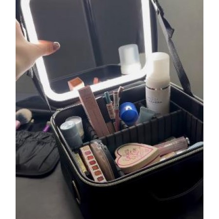 Косметичка-органайзер зі штучної шкіри з дзеркалом LED-підсвітка 9228 чорна